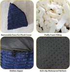 Round Stuffed Pouf Ottoman for Foot Rest, Storage Ottoman Pouf Foot Stool Cushion, Faux Fur Poufs with Foam Chunk Filling, 26 X 18 Inch Floor Chair for Living Room Bedroom Home Decor, Navy Blue