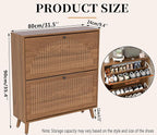 Shoe Storage Cabinet for Entryway with 2 Flip Drawers, Narrow Wood Shoe Cabinet with Fluted Panel, Freestanding Hidden Shoe Organizer for Foyer, Hallway (Walnut)