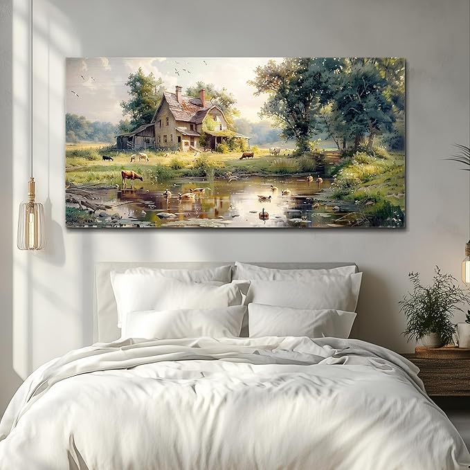 FUHAIHUA Canvas Wall Decor For Living Room Large Farmhouse Wall Art For Bedroom Office Decorations Farm Scenery Pictures Countryside Wall Paintings Modern Artwork Ready To Hang Home Decor 30x60 In