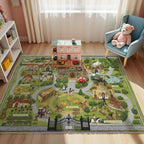 4x6ft Kids Manor Tour Play Rug,Non-Slip Faux Wool Carpet with Interactive English Words, Educational Manor Map Design for Playroom, Bedroom, Nursery Gift