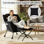 Lazy Chair with Ottoman, Large Lounge Accent Chair with Ottoman and a Throw Pillow, Black Reading Chair for Living Room Bedroom Dorm Room Office Apartment Relaxing Use