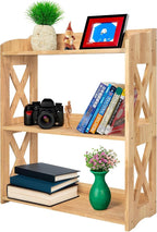 Natural Bookcase by Natural Wood, 3 Tier Bookshelf, Small Book Shelves Freestanding Display Storage Shelves. Open Bookshelf for Bedroom, Living Room and Office (Natural, 3 Tier)