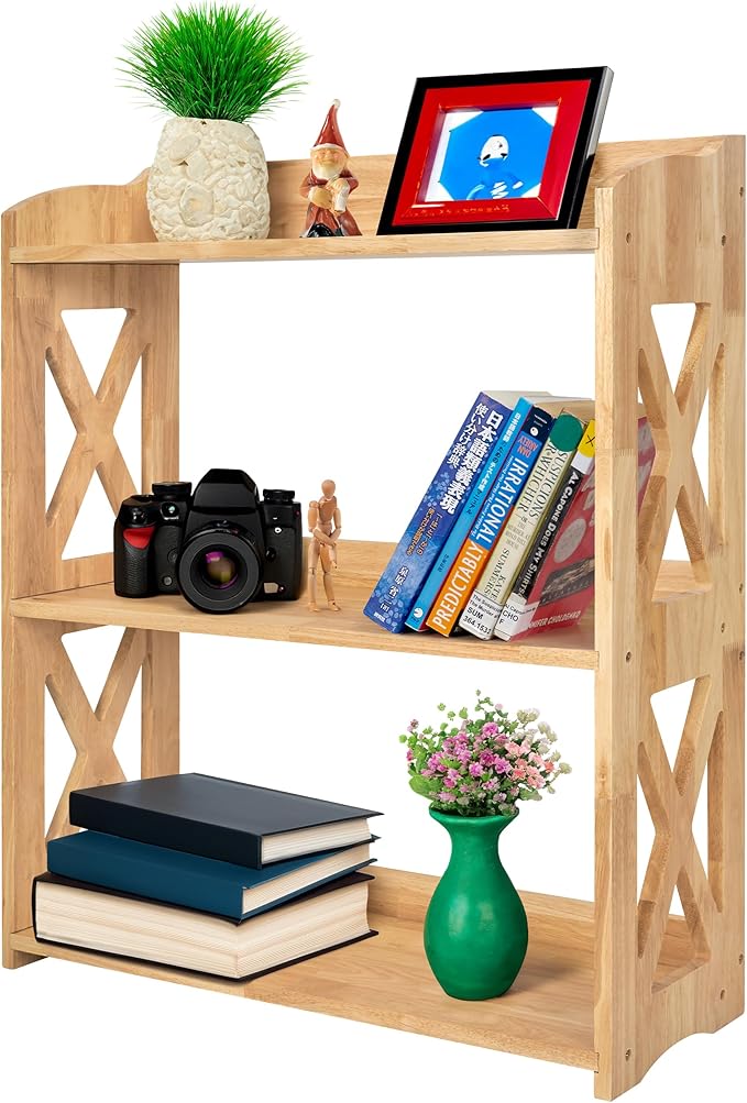 Natural Bookcase by Natural Wood, 3 Tier Bookshelf, Small Book Shelves Freestanding Display Storage Shelves. Open Bookshelf for Bedroom, Living Room and Office (Natural, 3 Tier)