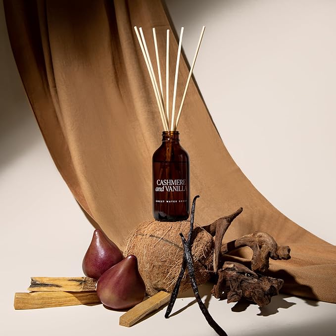 Sweet Water Decor Cashmere and Vanilla Reed Diffuser Set for Home - Milky Coconut, Soft Cashmere, Bourbon Vanilla, Sandalwood Scented Reed Diffusers - Lasts 4+ Months, Made in The USA