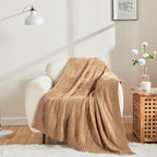 CozeCube Check Knit Throw Blanket, Beige Checkered Throw for Couch, Decorative Christmas Soft Cozy Warm Knitted Blanket for Bed Sofa Living Room, 50"X60"