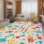 Colorful Kids Rug, Washable Handprints Area Rug for Kids Bedroom, Non-Slip Play Mat Ultra Soft Thick Indoor Plush Rug for Playroom Classroom Nursery Decor (9'2" X 6'7")