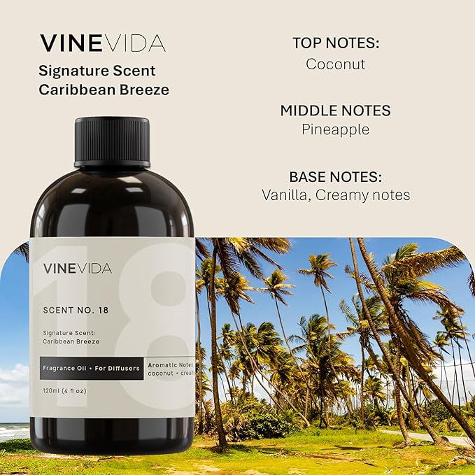 VINEVIDA Caribbean Breeze Fragrance Oil for Cold Air Diffusers - [128 Fl Oz] - Essential Oils for Diffuser Oil Refill & Air Freshener Room Spray