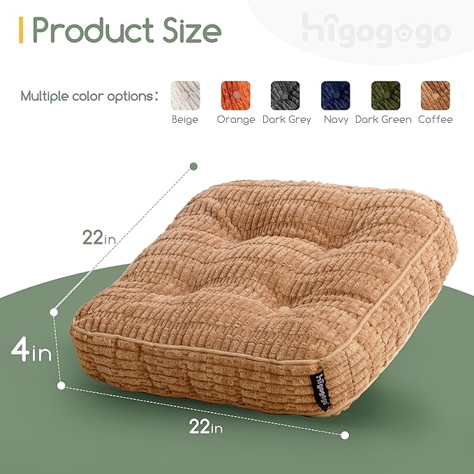Washable Floor Pillow Cushion for Adults, Meditation Cushion Pillow, Removable Tufted Blended Corduroy Cover, Large Square Floor Sitting for Tatami Living Room or Yoga, 22x22 Inch, Machine Washable