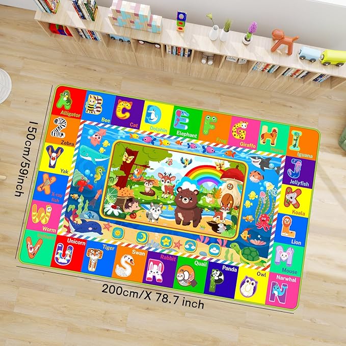 Baby Play Mat for Floor, ABC Kids Play Mat, Forest Animals Kids Rugs for Girls and Boys Playroom, Foldable Rug for Baby Toddler Infants Crawling Playing (Green, 78.7X59 INCH)