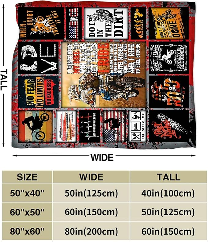 Motorcycle Blanket for Boys Girls Women Men Dirt Bike Gifts Motorcycle Throw Blanket Plush Cozy Flannel Fleece Ultra Soft Fuzzy Blankets 60"X50"