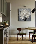 White Flower Oil Painting Modern Abstract Art Oil Painting Home Bedroom, Dining Room, Living Room, Office Wall Decoration (20x20 inches)