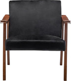 Accent Chair with Velvet Upholstery and Solid Wood Frame, Classic Mid-Century Modern Living Room Furniture for Extra Seating, Black