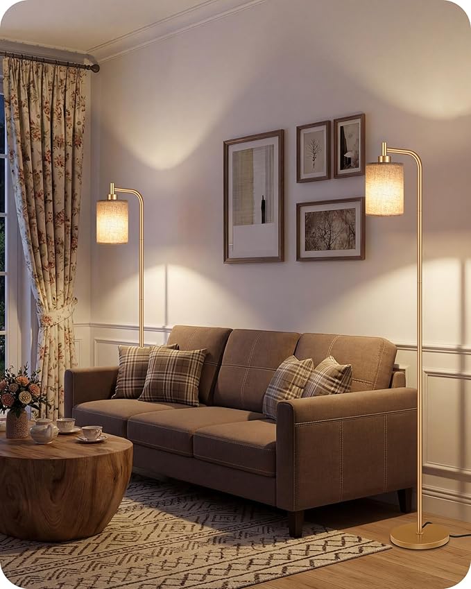 Dimmable Floor Lamp for Living Room with Remote and Foot Switch, Modern Standing, Corner Lamp,10W Bulb 3 Color Temperatures, for Bedroom, Office, Corner, ETL Listed, Gold and Beige DE19LD05