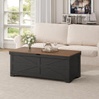 Large Toy Chest, 47.2" Wooden Toy Box with 2 Safety Hinges, Farmhouse Style Storage Bench, Blanket Storage Chest for Living Room, Entryway, Bedroom, Black+Walnut SCHZ18601