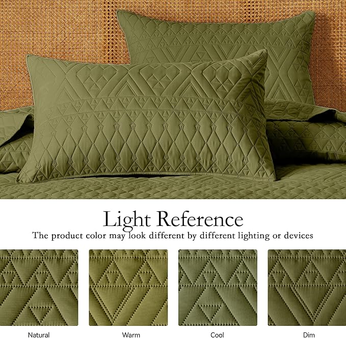 akkialla King/Cal King Size Quilt Bedding Set,Olive Green Lightweight Microfiber Soft Bedspread,Modern Style Geometric Pattern Coverlet Set for All Seasons,3 Piece(1 Quilt,2 Pillow Shams)