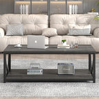 FOLUBAN Industrial Coffee Table with Storage Shelf, Modern Rustic Wooden and Metal Rectangle Center Table for Living Room, Dark Gray, 47 Inch
