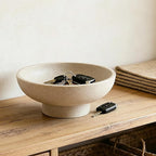 Modern Decorative Fruit Bowl for Keys Entryway Table, Holder Kitchen Countertop Minimalist Home Decor Accents Aesthetic With Pedestal,Artificial Stone Beige