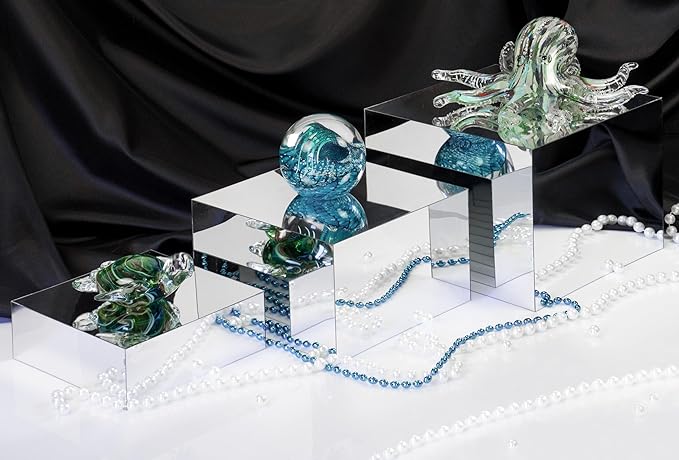 Red Co. Set of 3 Glossy Silver Acrylic Cube Display Nesting Risers with Hollow Bottoms - 2 Pack