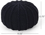 Christopher Knight Home Corisande Modern Knitted Cotton Round Pouf, Dark Blue