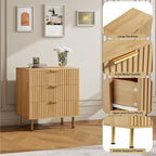 GarveeHome Natural 3 Drawer Dresser for Bedroom, Fluted Modern Nightstand with Deep Drawers, Chest of Drawers with Wide Top, Wooden Dresser Organizer, Side Table for Living Room, Hallway, Kids Room