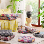 Codi Meditation Floor Pillow, Boho Pillows Seating for Adults and Kids, Large Cushion for Yoga Living Room Tatami Sitting, Memory Foam Added, 22x22 Inch Pack of 2, Round - Multi Blaidiere