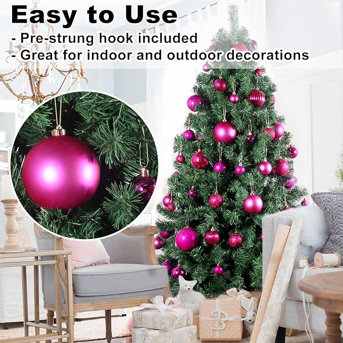 Fuchsia 4.0" Large Christmas Balls - Christmas Tree Decoration Ornaments Shatterproof Hanging Balls for Birthday Halloween Holiday Wedding Decorations Set of 4pcs