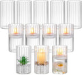 Glasseam Glass Pillar Candle Holder: Set of 12 Hurricane Candle Holders for Floating Candles Decorative Ribbed Vase for Flowers Cylinder Vases for Centerpieces Wedding Dining Table Thanksgiving 5.91’’