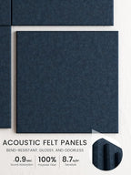 Bumusty Large Cork Board 36" x 24" Alternative - 6 Pack Felt Wall Tiles with 40 Safe Removable Adhesive Tabs, 30 Pushpins, Cork Boards for Walls Pin Board Bulletin Board Office Decor (Navy Blue)