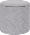 Round Boucle Storage Ottoman with Reversible Wood Tray, 17.7" Sherpa Cylinder Footrest Stool with Storage, Upholstered Folding Ottoman Coffee Table for Living Room Bedroom Dorm, Grey
