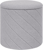 Round Boucle Storage Ottoman with Reversible Wood Tray, 17.7" Sherpa Cylinder Footrest Stool with Storage, Upholstered Folding Ottoman Coffee Table for Living Room Bedroom Dorm, Grey