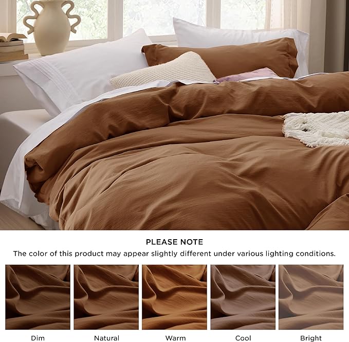 Bedsure Brown Duvet Cover Full Size - 3 Pieces Prewashed Extra Soft Cotton-Like Bedding Set, Includes 1 Duvet Cover 80x90 Inches with Zipper Closure & 2 Pillow Shams, Comforter Not Included