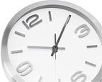 Bernhard Products Modern Wall Clock 10 Inch Silver Silent Non Ticking Battery Operated Round Elegant Metal Quality Quartz for Kitchen Home Office Clock with 3D Numbers, Easy to Read