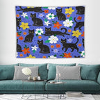VUMIVI Black Cat Floral Tapestry Red White Hand-Painted Flowers Cute Animals Kids' Doodles Tapestry Wall Hanging for Living Room Bedroom Dorm Classroom Aesthetic Decor W80xL60in