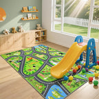 Zoo Adventure Kids Car Rug, Cute Animal Play Mat with Non-Slip Backing, Kids Carpet with Lions, Tigers & Giraffes for Educational and Fun Playtime, 60"x36"