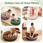 Floor Pillow Set of 2, Memory Foam Meditation Cushion, Floor Cushions for Adults Sitting, Large Round Seat Cushions for Yoga, Living Room, 20x20 Inch (Round | Green)
