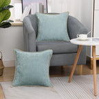 decorUhome Spring Chenille Soft Cozy Throw Pillow Covers 20x20 Set of 2, Modern Farmhouse Boho Velvet Decorative Pillow Cases with Stitched Edge for Couch Sofa Bed Home Decor, Aqua Haze