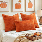 decorUhome Decorative Two Rust Pumpkins Thanksgiving Throw Pillow Covers 20x20 Set of 2, Soft Chenille Jacquard Farmhouse Textured Pillow Covers for Couch Bed Sofa Autumn Harvest Halloween Holiday