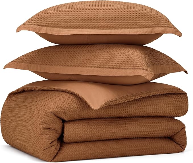 Bedsure Cotton Duvet Cover King - 100% Cotton Waffle Weave Hazel Duvet Cover King Size, GentleSoft™ and Breathable Bedding Set for All Season, 3 Pieces, 104"x90"