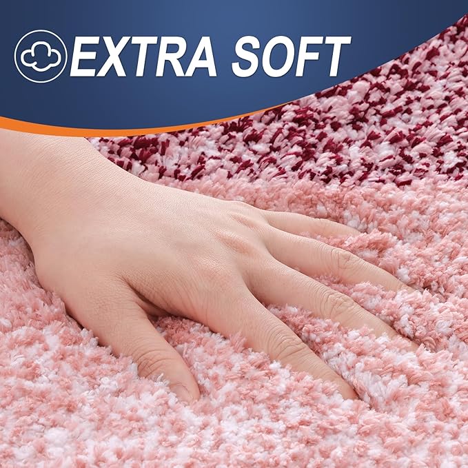 OLANLY Bathroom Rug Set 2 Piece, Soft Absorbent Microfiber Bath Mats and U-Shaped Contour Toilet Rug, Non-Slip, Machine Wash Dry, Plush Shaggy Bath Mats for Bathroom (30"x20"+24"x20", Red)