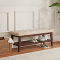 LEILISI Entryway Shoe Bench with Storage, End of Bed Bench, Linen Upholstered Button-Tufted Seat Bench with Solid Wood Frame for Living Room, Bedroom (Beige, 43.3'')