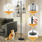 68" Dimmable Floor Lamp, Farmhouse Standing Lamp with Elegant Metal Cage, Industrial Tall Tree Floor Lamps for Living Room, Bedroom, Study Room, Office (2000LM LED Bulbs Included) - Black