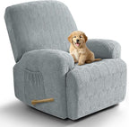 VANSOFY Recliner Chair Covers, 4-Pieces Stretch Recliner Cover Jacquard Soft Reclining Chair Slipcover Furniture Protector with Elastic Bottom for Lazy Boy Recliner(Light Gray)