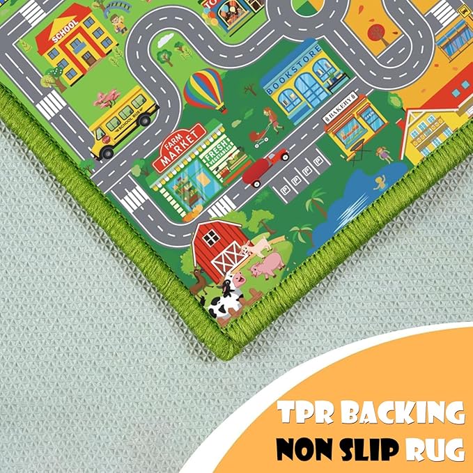 Car Rugs for Kids Toy Cars,Kids Play Rug with Non-Silp Backing, City Road Carpet for Playroom Bedroom Boys, Car Track Map Playmat - 9'2" x 6'7" (Rectangular)