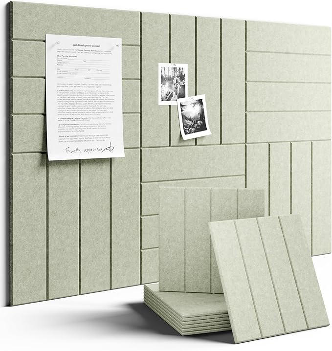 Fluxynara Felt Bulletin Board Tiles Large 36" x 24" Cork Board Alternative-6 Pack with 40 Adhesive Tabs, Thick Slat Wall Panels for Office Decor, Push Pin Board Wall Organizer Alternative - Sage Green