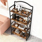 JSB No Assembly Folding Bookshelf, 4 Tier Book Shelf for Storage, Vintage Wood Foldable Bookcase for Living Room, Bedroom, Office Organization Shelves