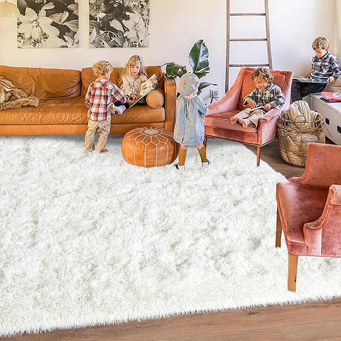 Rugs for Living Room 6x9, Soft Shaggy Modern Shag Area Rug for Bedroom, Upgrade Non-Slip Plush Fluffy Carpet for Kids Boys Girls Room Home Decor Aesthetic, Cream White