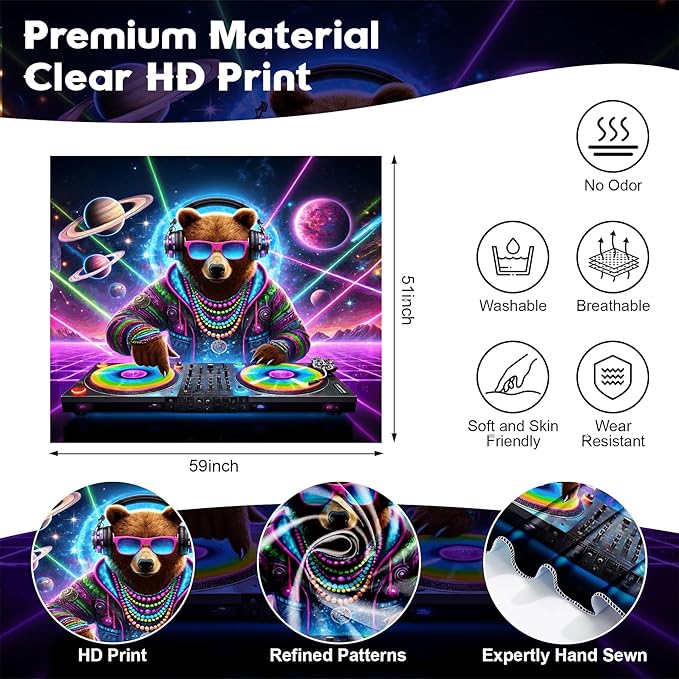 NYZE Brown Bear Tapestry for Bedroom, Music Wall Tapestry, Party Decor Glow in the Dark Room Decor Tapestries, Cool Galaxy Planet Wall Hanging, Wall Hanging for Room Dorm 59in×51in