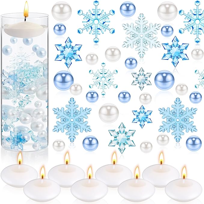 124 Pcs Christmas Vase Filler Pearls for Vase Filler Christmas Table Decor Floating Candles Centerpiece with 8 Floating Candles for Table Party Festival Decor, Not Included Clear Beads (Beauty Style)