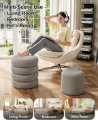 Round Set of 2 Sherpa Storage Ottoman Stool Boucle Vanity Stool Footstool with Removeable lid Load up to 440 lbs for Livingroom Bedroom Gray UASND68G