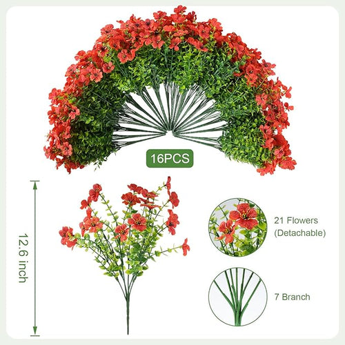 16 Bundles Artificial Fall Flowers for Outdoor Realistic Faux Flower Garden Home Decoration, Hanging Autumn Fall Decor Daisy with Eucalyptus Leaves Fake Plants Greenery Porch Patio Front Door Decors